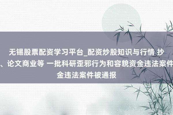 无锡股票配资学习平台_配资炒股知识与行情 抄袭剽窃、论文商业等 一批科研歪邪行为和容貌资金违法案件被通报