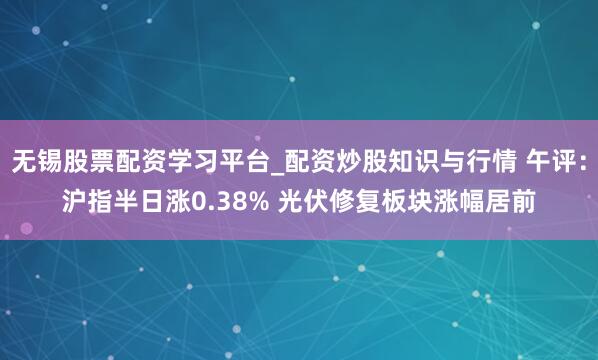 无锡股票配资学习平台_配资炒股知识与行情 午评：沪指半日涨0.38% 光伏修复板块涨幅居前
