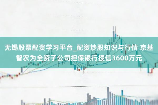 无锡股票配资学习平台_配资炒股知识与行情 京基智农为全资子公司担保银行授信3600万元