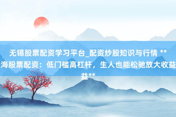 无锡股票配资学习平台_配资炒股知识与行情 **上海股票配资：低门槛高杠杆，生人也能松驰放大收益**